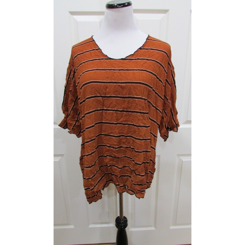 NOBLU OVERSIZED RAYON STRIPE TOP PUMPKIN/BLACK SIZE M/L NEW/TAG